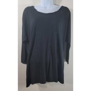 Cato Black Slub Knit Round Folded Collar Top Large Lightweight Soft Stretchy